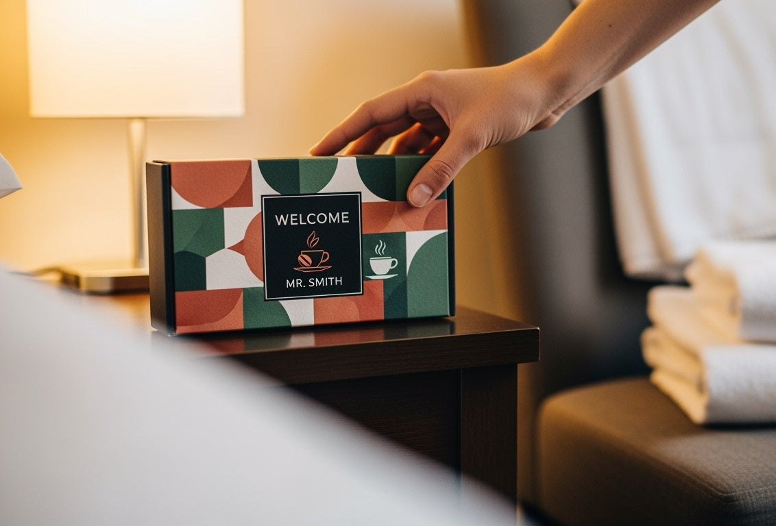 Caffè personalizzato per hotel con lo e grafica